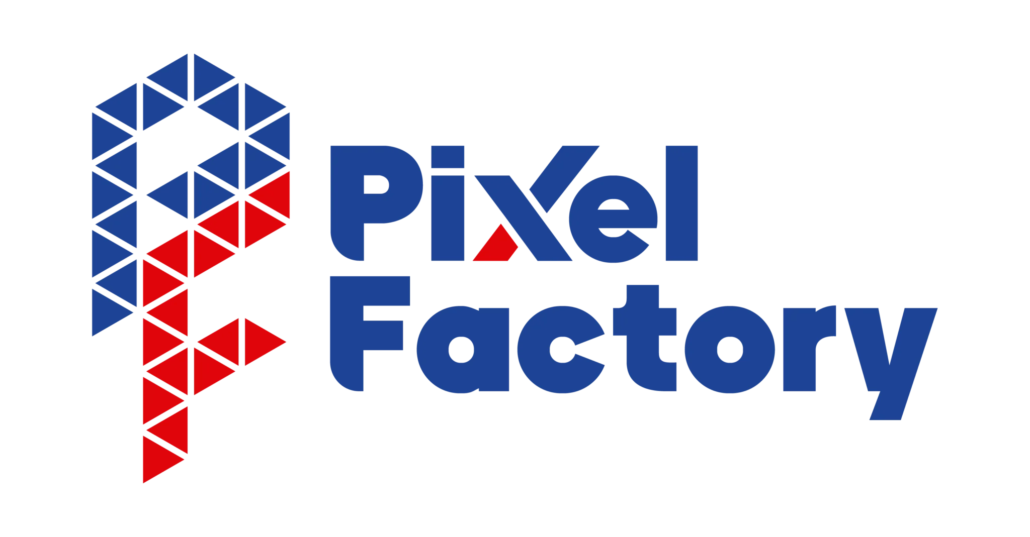 Logotipo Pixel Factory azul y rojo