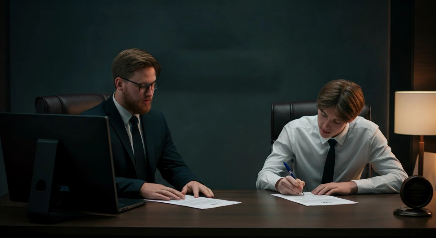 Reunión de negocios, acuerdo firmado en oficina.