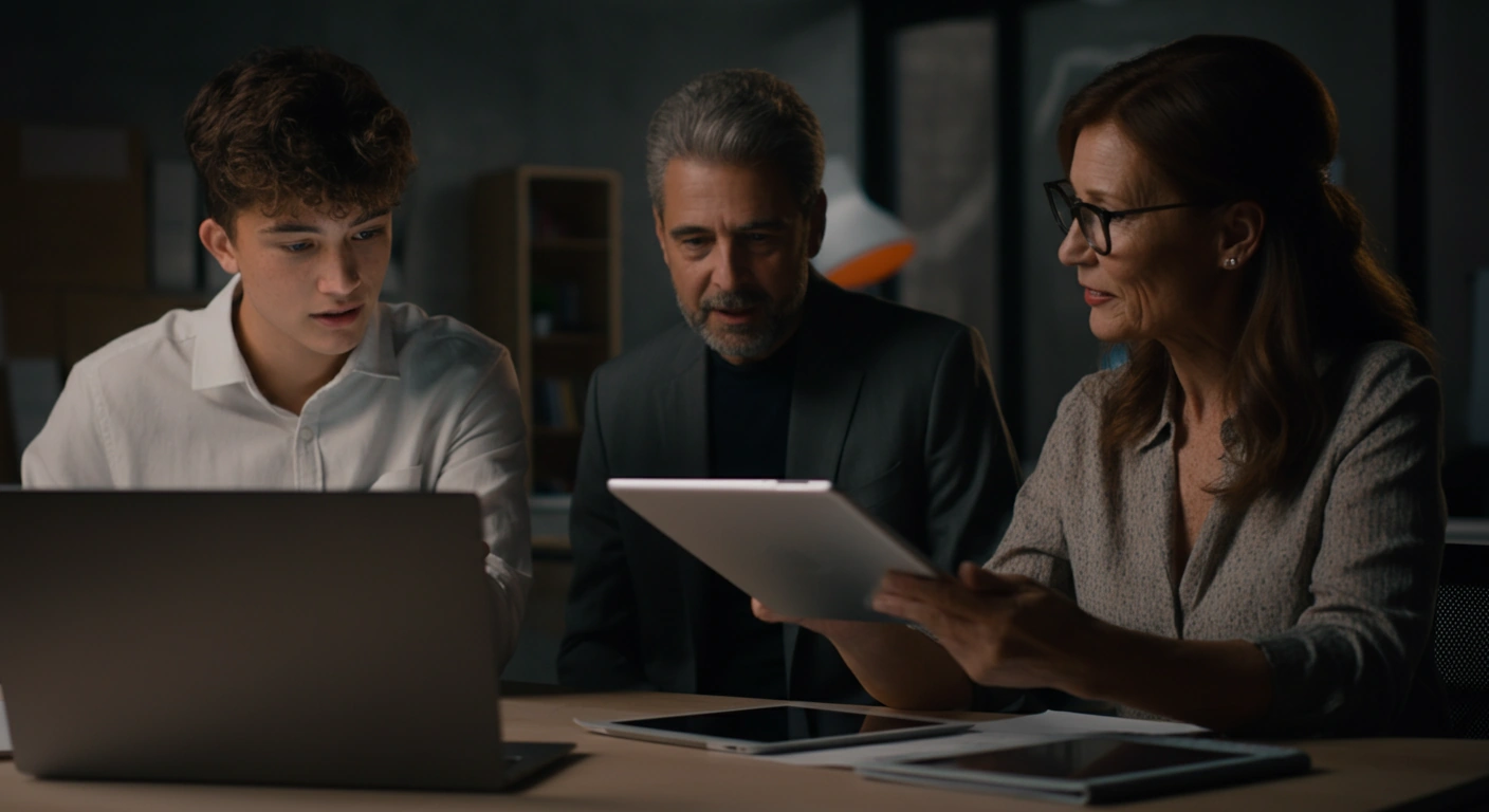 Reunión de trabajo con portátiles y tabletas